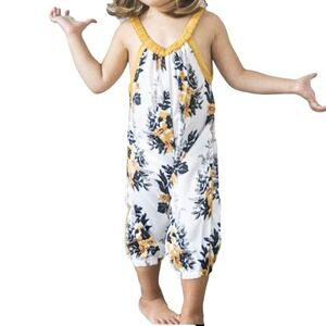 Baby Girl Floral Jumpsuit Yellow White Sleeveless‎ Romper Outfit